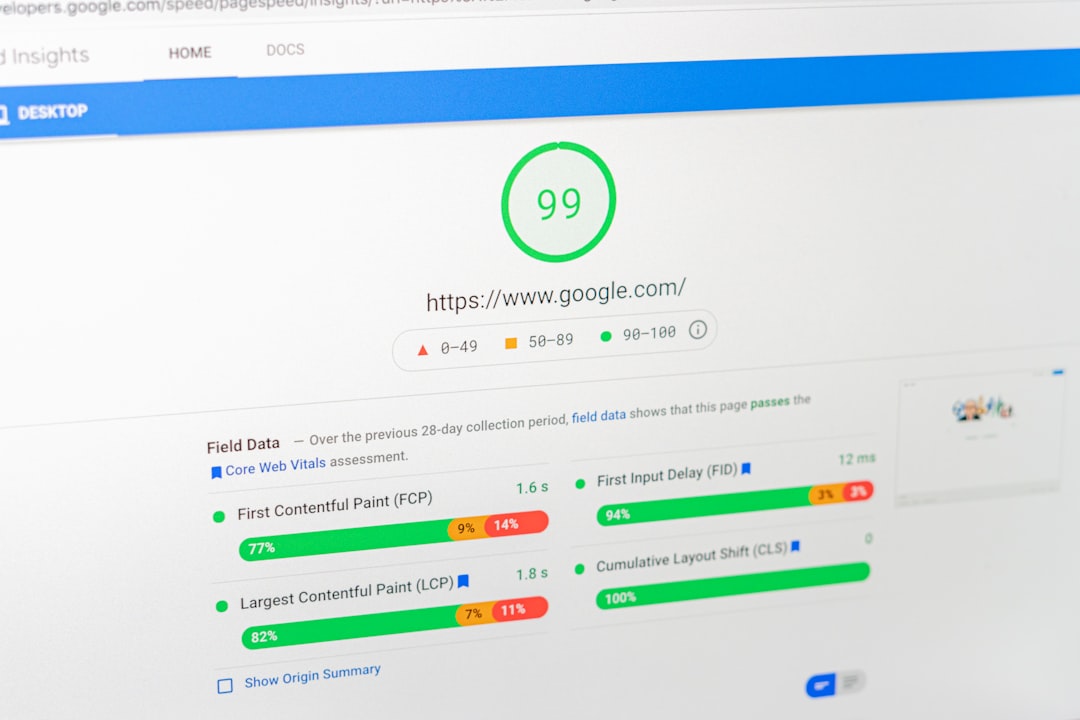 Google PageSpeed score on laptop representing website performance and reliability